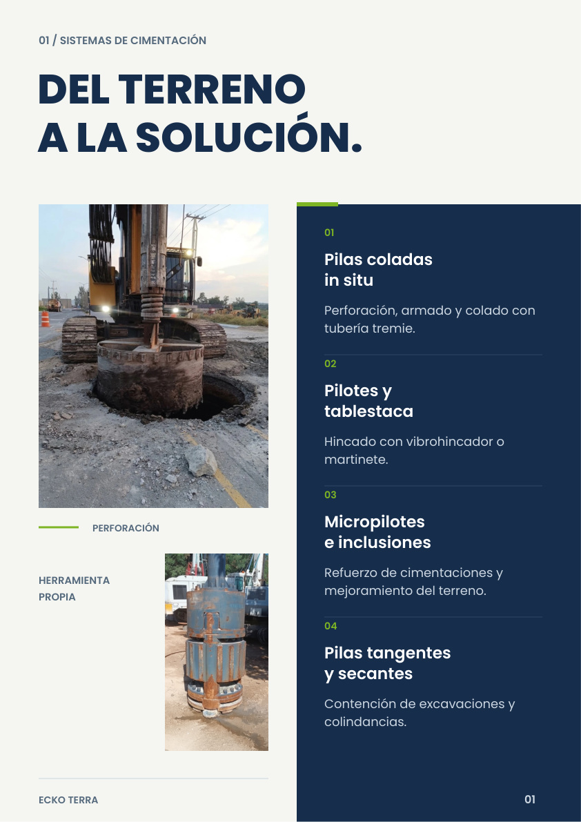 Interior izquierdo: Del terreno a la solución. Pilas, pilotes, micropilotes, inclusiones y contención.