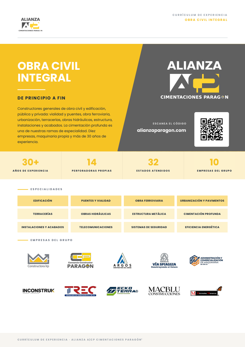 Portada del currículum de Alianza: obra civil integral